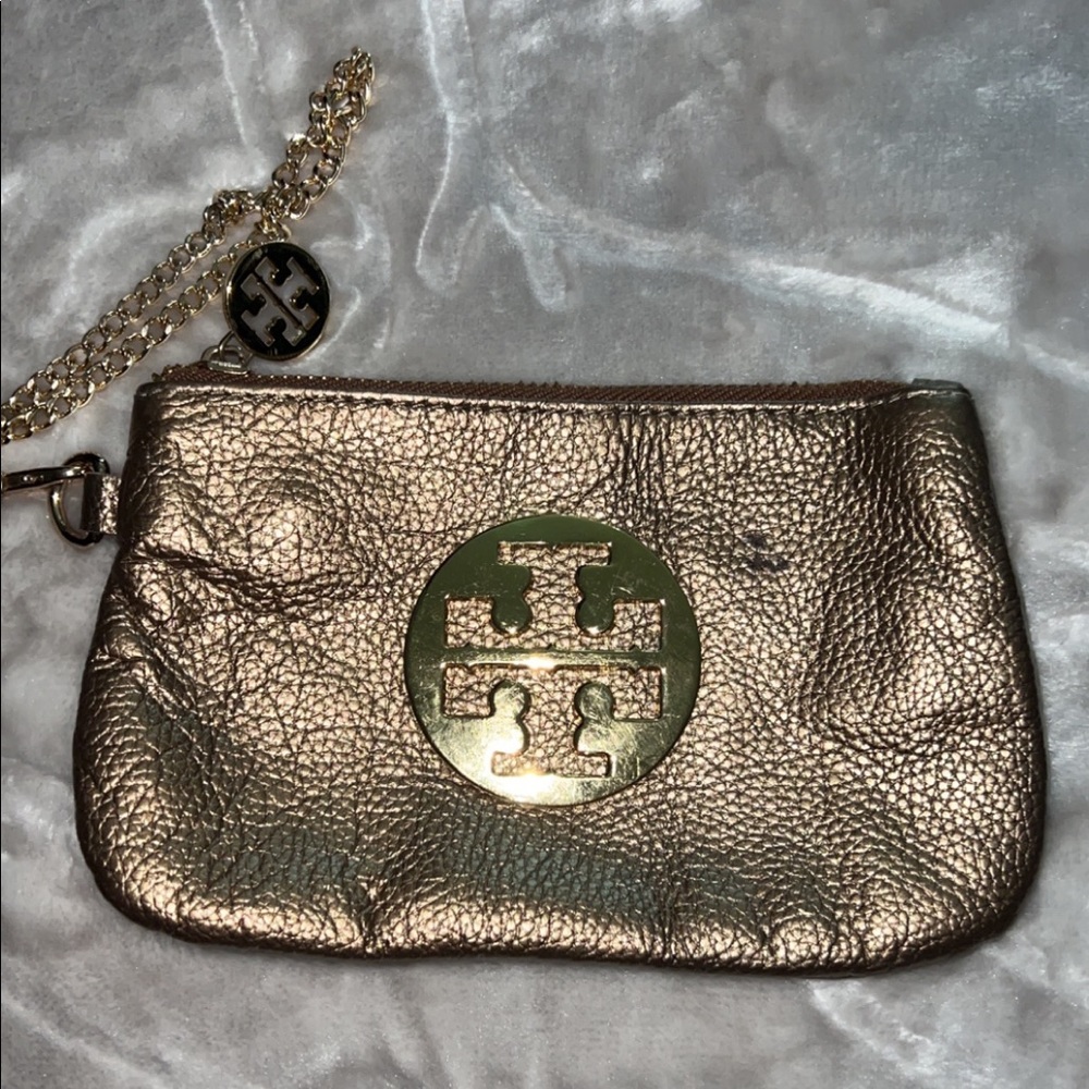 Tory Burch metallic copper brown wristlet